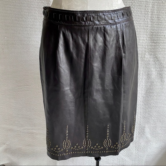 Elie Tahari M Leather Boho Pencil Skirt Brown - Picture 10 of 14